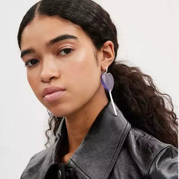 Coach Heart Lollipop And Whistle Mismatch Earrings Purple NWT - Picture 2 of 7